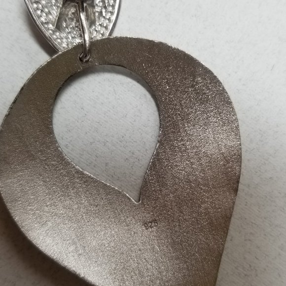 925 Sterling Silver Non Tarnish Open Teardrop Inverted Pear Shape Pendant - Picture 3 of 8